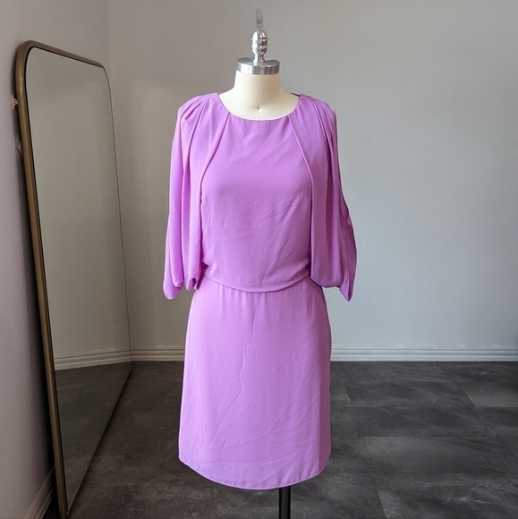 Halston Heritage Drape Back Tulip Split Sleeve Chiffon Dress Purple 6 party - Picture 2 of 13